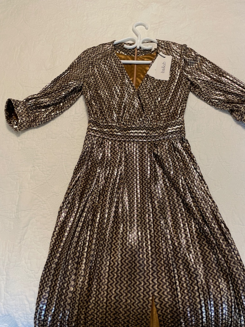 ba&sh Pacey Metallic Dress In Gold, Sz Small
